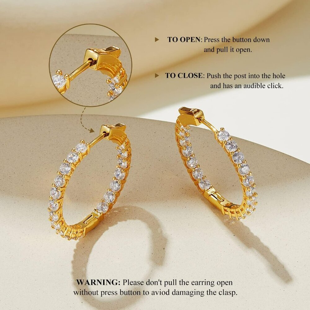 Gold Hoop Earrings for Women 14K Gold Plated Cubic Zirconia Hoop Earrings for Wo - Picture 4 of 7